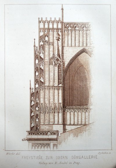 Illustration from the book Der Dom zu Prag from 1858, depicting the gallery of St. Vitus Cathedral by Karl Wurbs